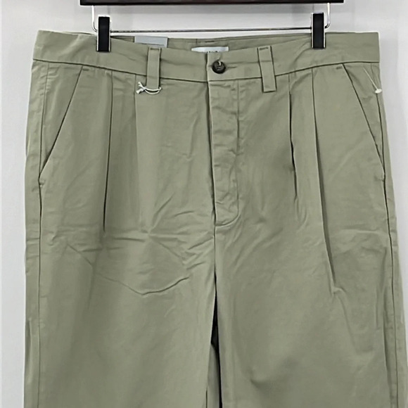 Amendi Gunnar in Green Organic Cotton Pleat Front Button Fly Pants - NEW Size 34 - Picture 2 of 12
